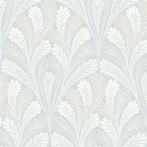 Shell Blue Damask Wallpaper