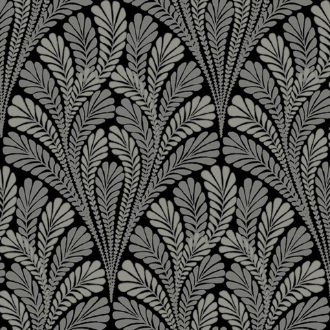Black Shell Damask Wallpaper