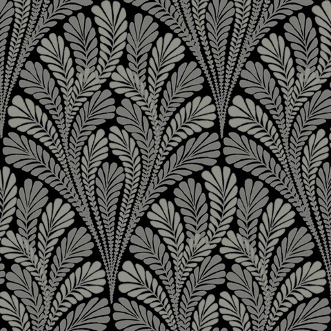 Black Shell Damask Wallpaper