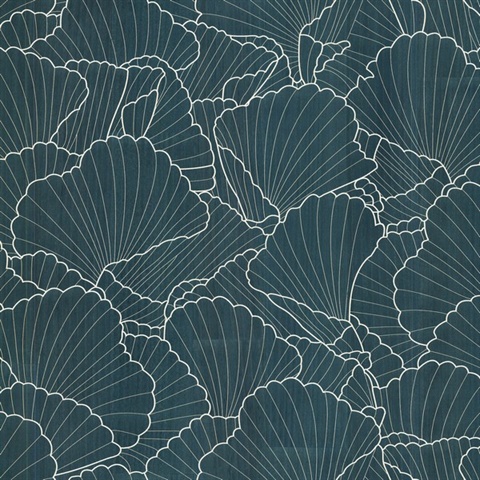 Shell Wood Veneer Navy Metallic Wallpaper