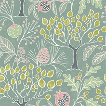 Shiloh Green Retro Botanical Wallpaper