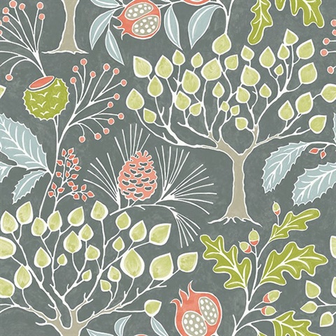 Shiloh Grey Retro Botanical Wallpaper