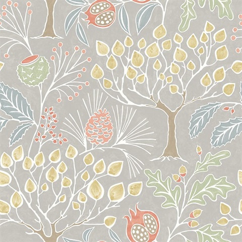 Shiloh Light Grey Retro Botanical Wallpaper