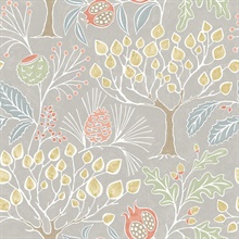 Shiloh Light Grey Retro Botanical Wallpaper