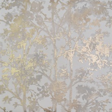 White & Gold Metallic Floral & Leaf Texture Wallpaper