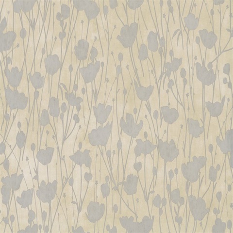 Shimmering Poppies Cream & Silver Floral Wallpaper