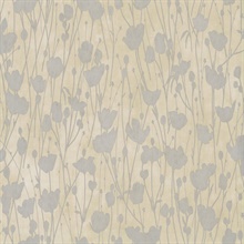 Shimmering Poppies Cream & Silver Floral Wallpaper