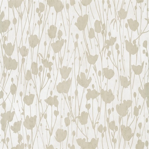 Shimmering Poppies White & Gold Floral Wallpaper