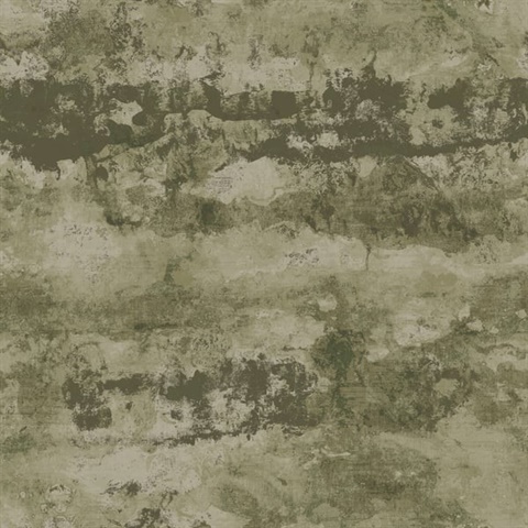 Dark Green Shimmering Weathered Stucco Wallpaper