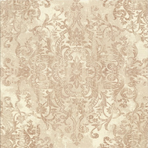 Shirley Cream Distressed Damask Wallpaper