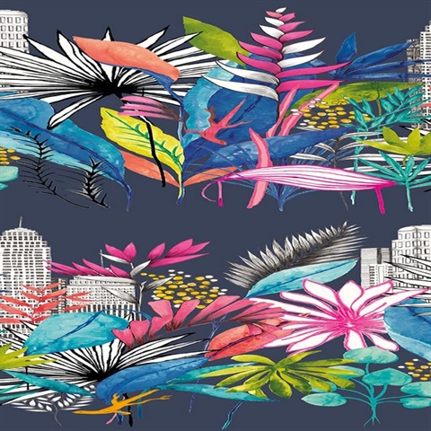 Sierra Indigo Urban Tropic Wallpaper