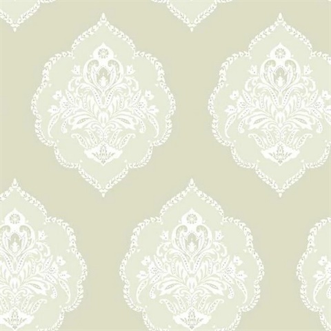 Signet Medallion Beige Damask Wallpaper