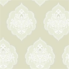 Signet Medallion Beige Damask Wallpaper