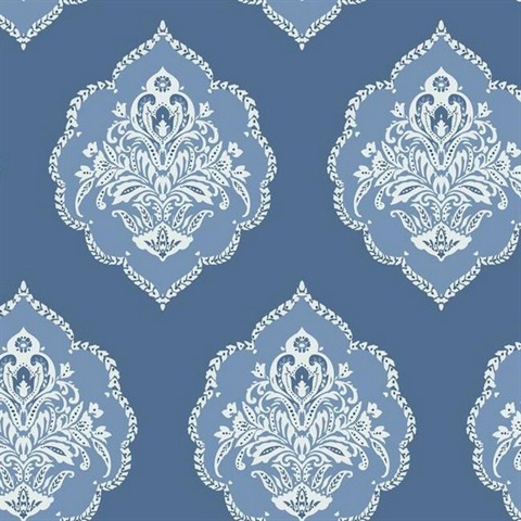 Signet Medallion Cobalt Blue Damask Wallpaper