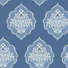 Signet Medallion Cobalt Blue Damask Wallpaper