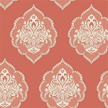 Signet Medallion Coral Damask Wallpaper