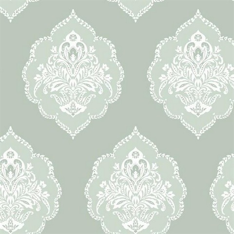 Signet Medallion Eucalyptus Damask Wallpaper