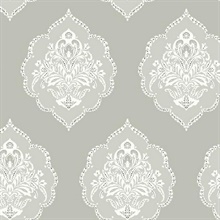 Signet Medallion Grey Damask Wallpaper