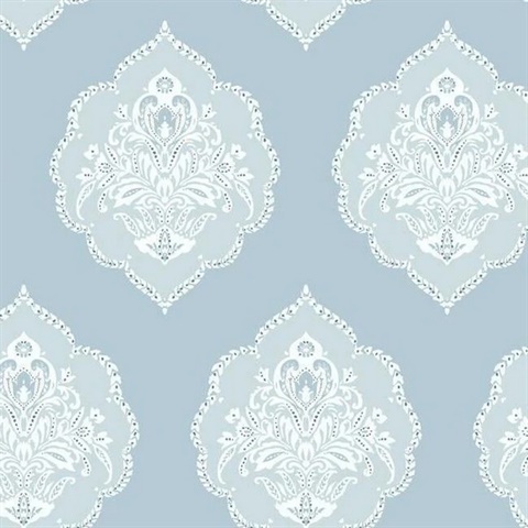 Signet Medallion Sky Damask Wallpaper