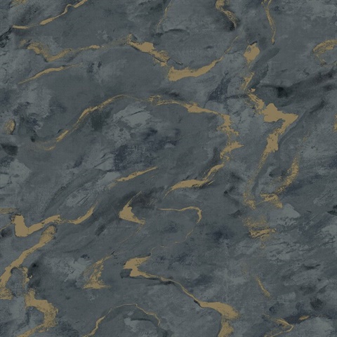 Silenus Denim Foiled Marble Wallpaper