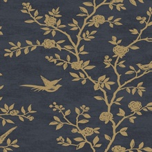 Silhouette Floral & Bird Charcoal Wallpaper