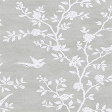 Silhouette Floral & Bird Grey Wallpaper