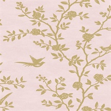 Silhouette Floral & Bird Pink Wallpaper