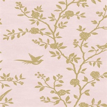 Silhouette Floral & Bird Pink Wallpaper