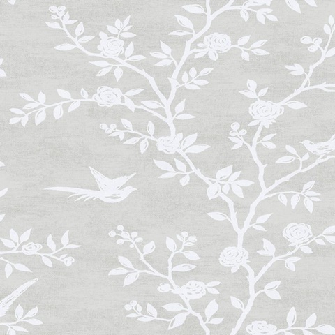 Silhouette Floral & Bird Taupe Wallpaper