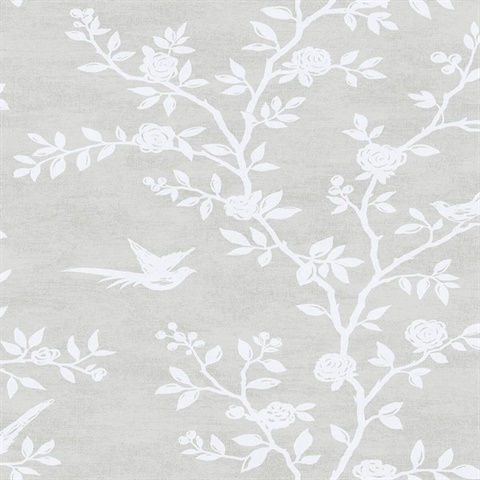 Silhouette Floral & Bird Taupe Wallpaper