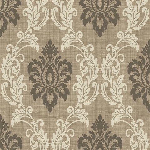 Silk Damask 54 Metallic Cocoa Commercial Wallpaper