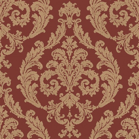 Dark Red & Gold Silk Damask Wallpaper