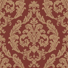 Dark Red & Gold Silk Damask Wallpaper