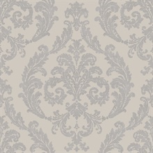Taupe & Silver Silk Damask Wallpaper