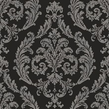 Black & Silver Silk Damask Wallpaper