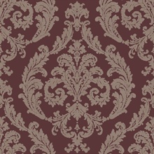 Dark Purple & Taupe Silk Damask Wallpaper