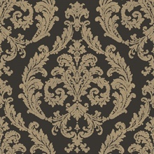 Black & Dark Taupe Silk Damask Wallpaper