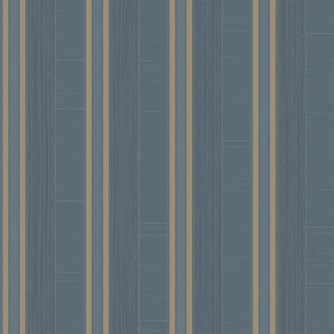 Dark Blue & Gold Silk Stripe Wallpaper
