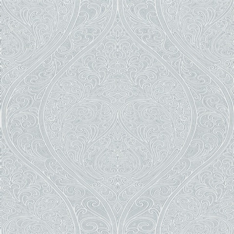 Silver Art Nouveau Large Scale Glitter Paisley Ogee Wallpaper