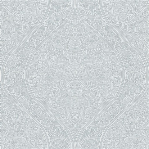 Silver Art Nouveau Large Scale Glitter Paisley Ogee Wallpaper