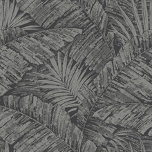 Silver & Black Palm Leaf Toile Wallpaper