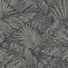 Silver &amp; Black Palm Leaf Toile Wallpaper