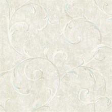 Silver & Blue Commercial Impressionist Scroll Wallpaper