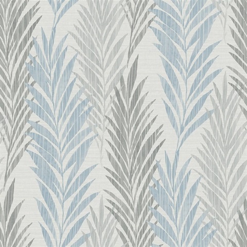 Silver & Blue Commercial Vertical Leaves Wallpaper