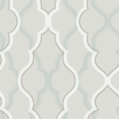 Silver Double Damask Metallic Ogee Wallpaper