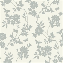 Silver Flutter Vine Foil Floral &amp; Butterfly Wallpaper