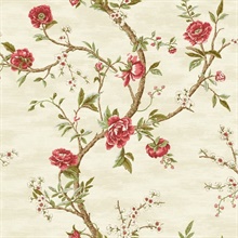 Silver, Gold, Green & Red Commercial Peony Wallpaper