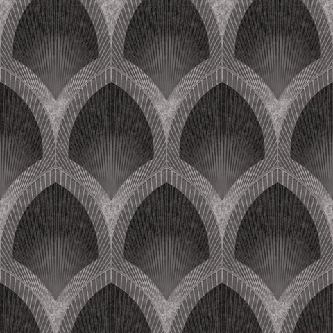 Silver Grey Art Deco Geometric Scallop Wallpaper