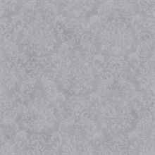 Silver Grey Textured Damask Wallpaper