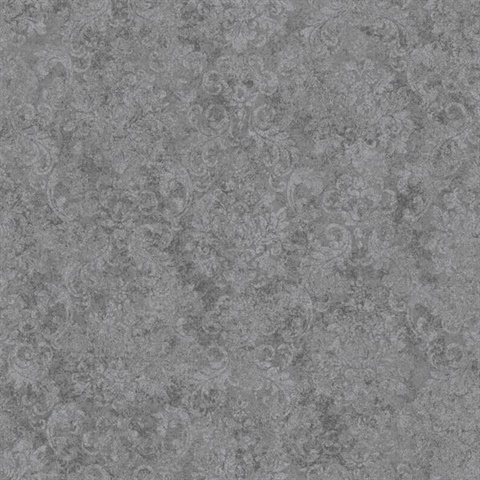 Silver Grey Textured Damask Wallpaper